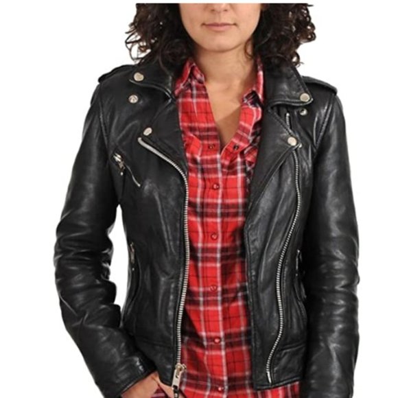 Women's Biker Moto Lambskin Leather Jacket